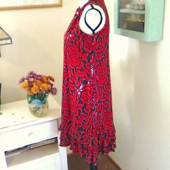 J.B.S. Sparkly Red and Black Swing Dress - Picture 4 of 10